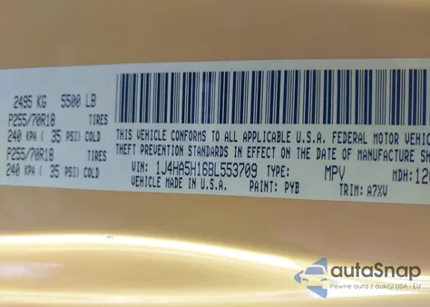 2011 Jeep Wrangler Unlimited Sahara z USA, uszkodzony, nr VIN 1J4HA5H16BL553709